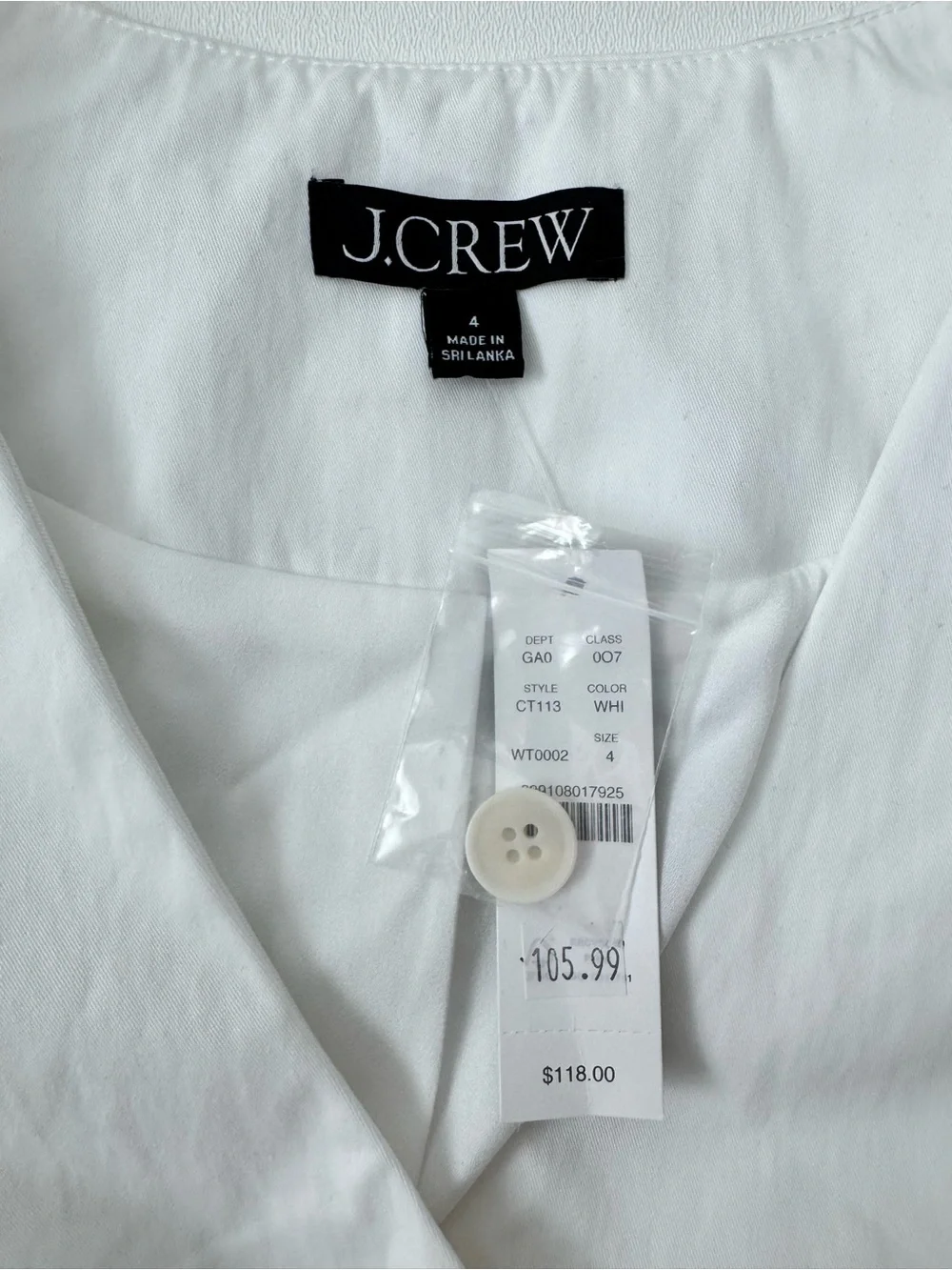 NWT J.Crew Shrunken V-Neck Vest Top White Size 4 Tailored Button Front CT113